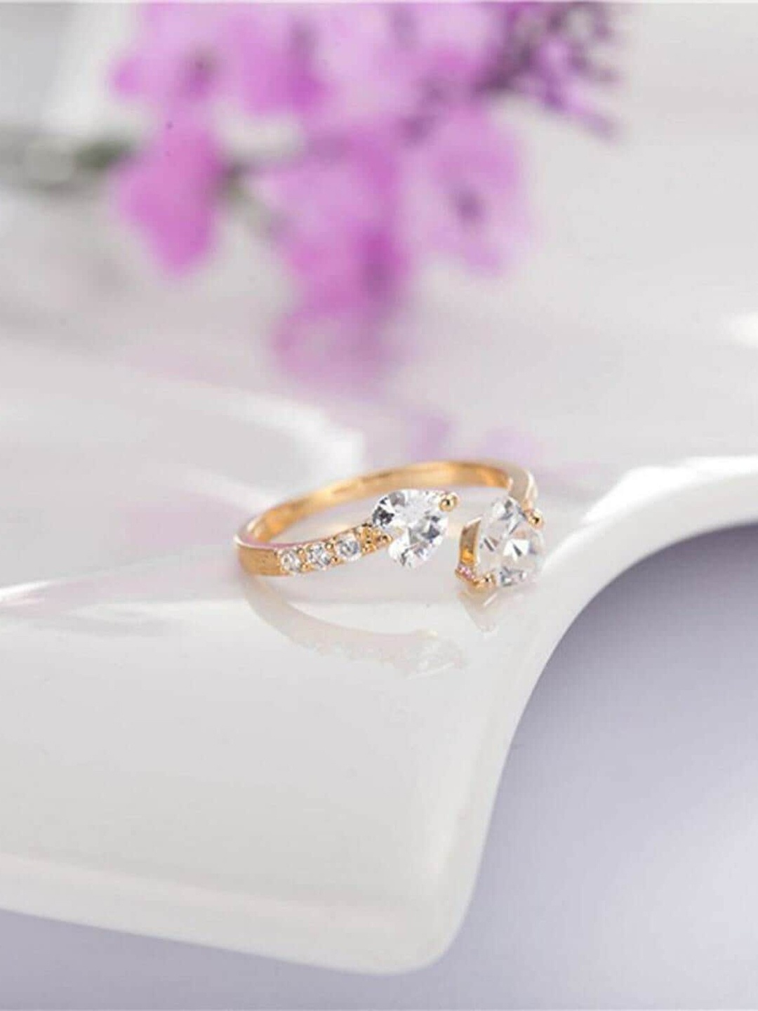 

MYKI Gold-Plated CZ-Studded Adjustable Ring