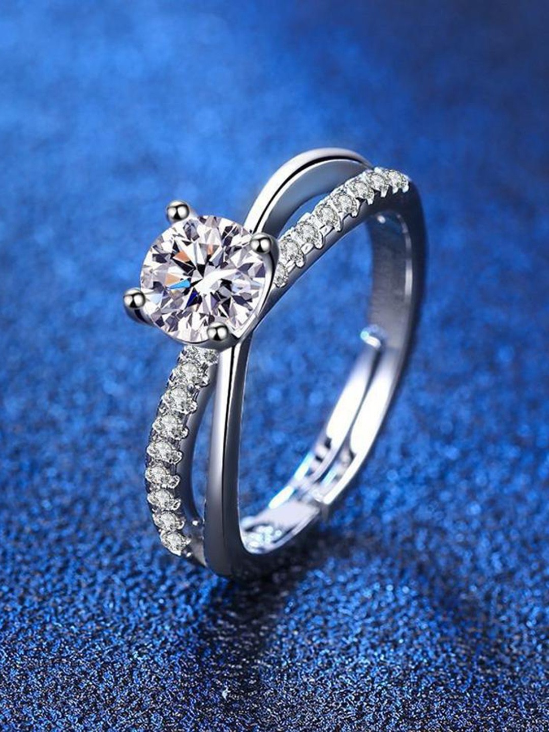 

MYKI Silver-Plated CZ-Studded Adjustable Ring
