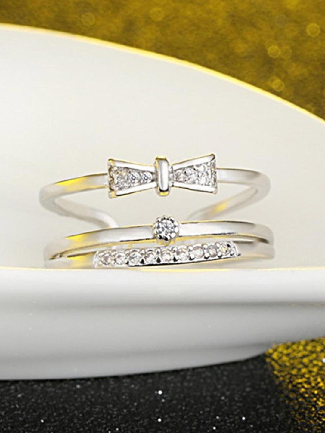 

MYKI 92.5 Sterling Silver Silver-Plated CZ-Studded Adjustable Ring