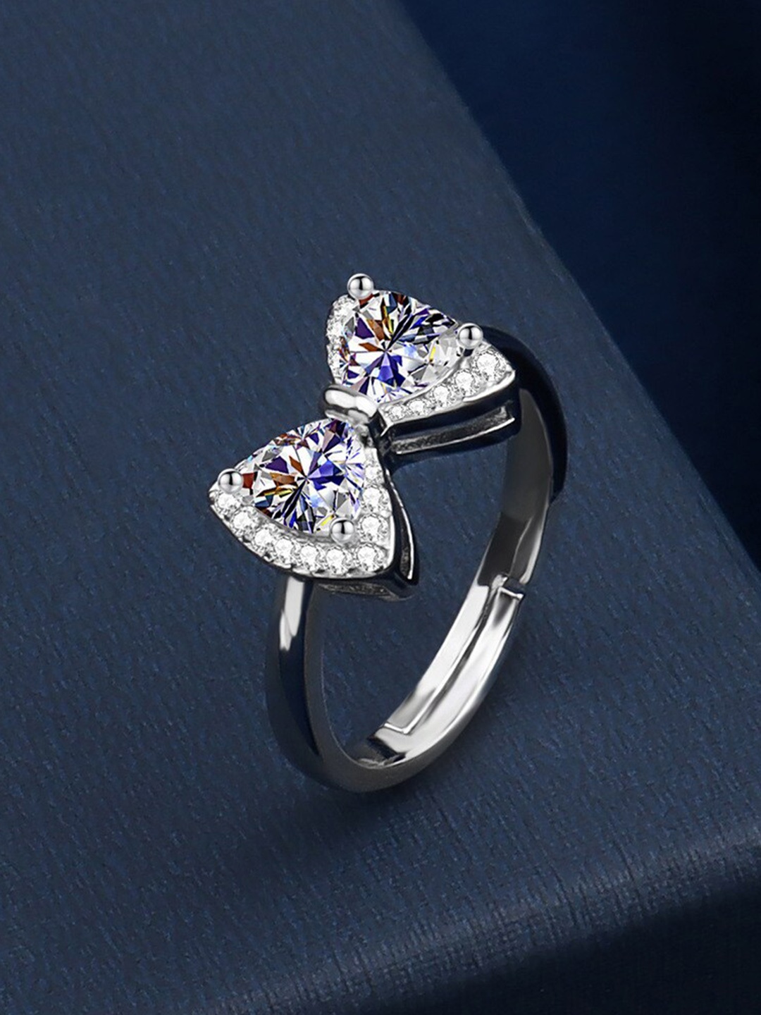 

MYKI Silver-Plated CZ-Studded Adjustable Ring