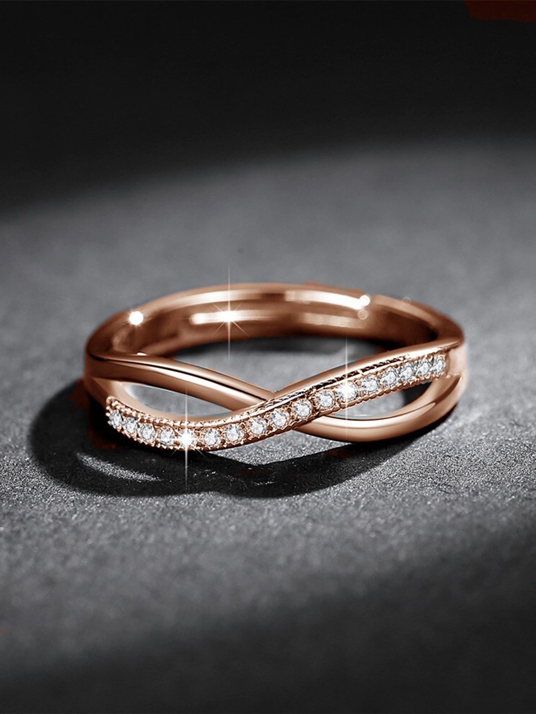 

MYKI Rose Gold-Plated Cubic Zirconia Studded Adjustable Finger Ring