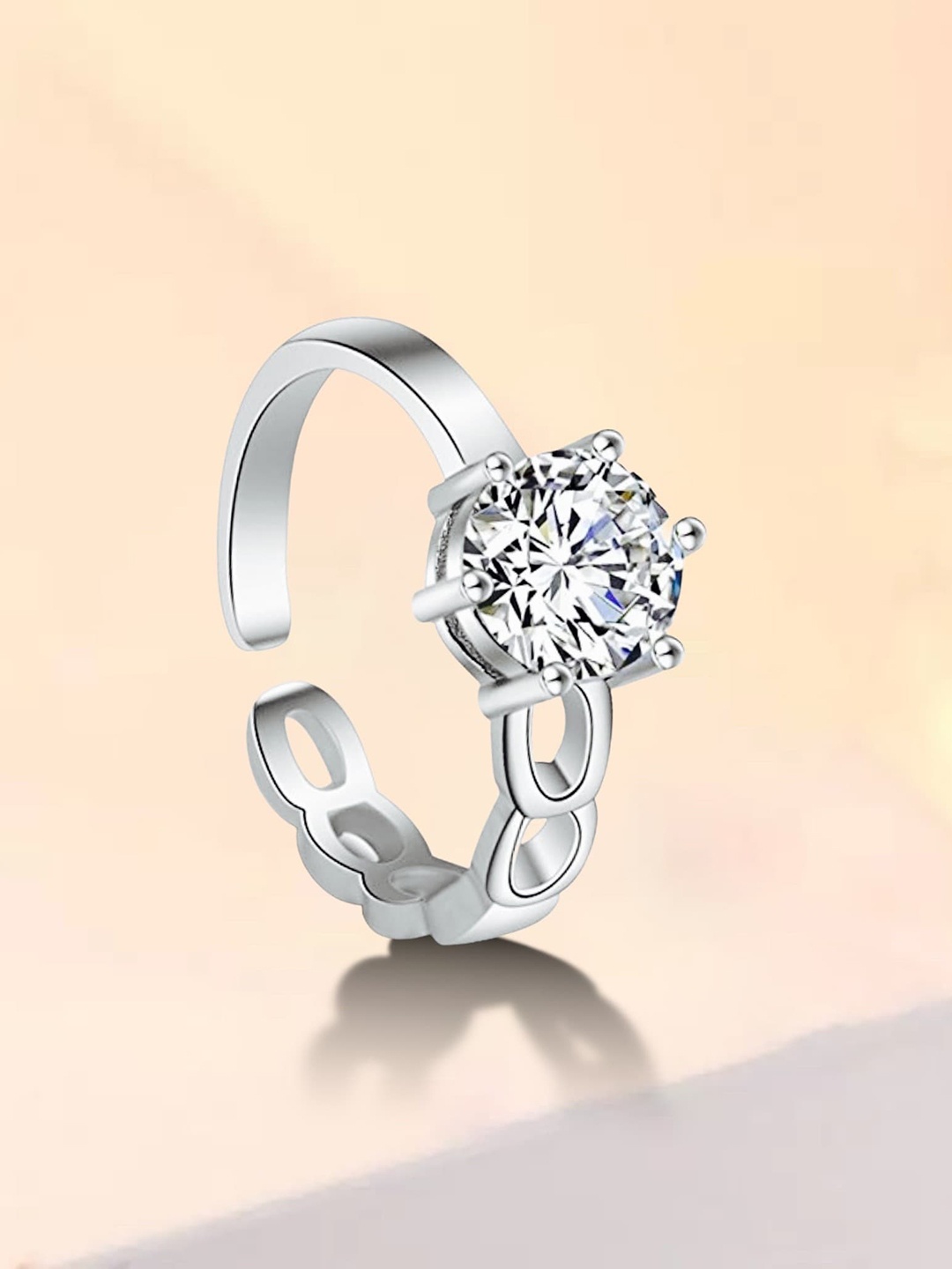 

MYKI Set Of 2 Silver-Plated & CZ Stone-Studded Adjustable Finger Ring