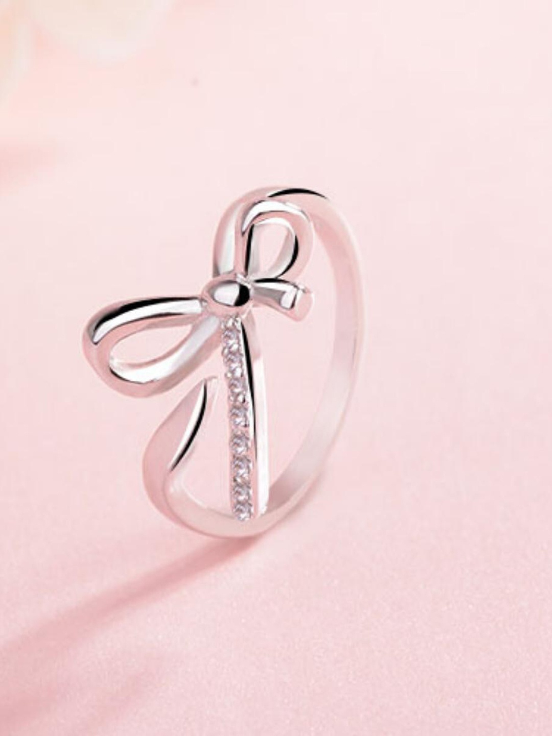 

MYKI Silver-Plated CZ Studded Bow Design Adjustable Finger Ring