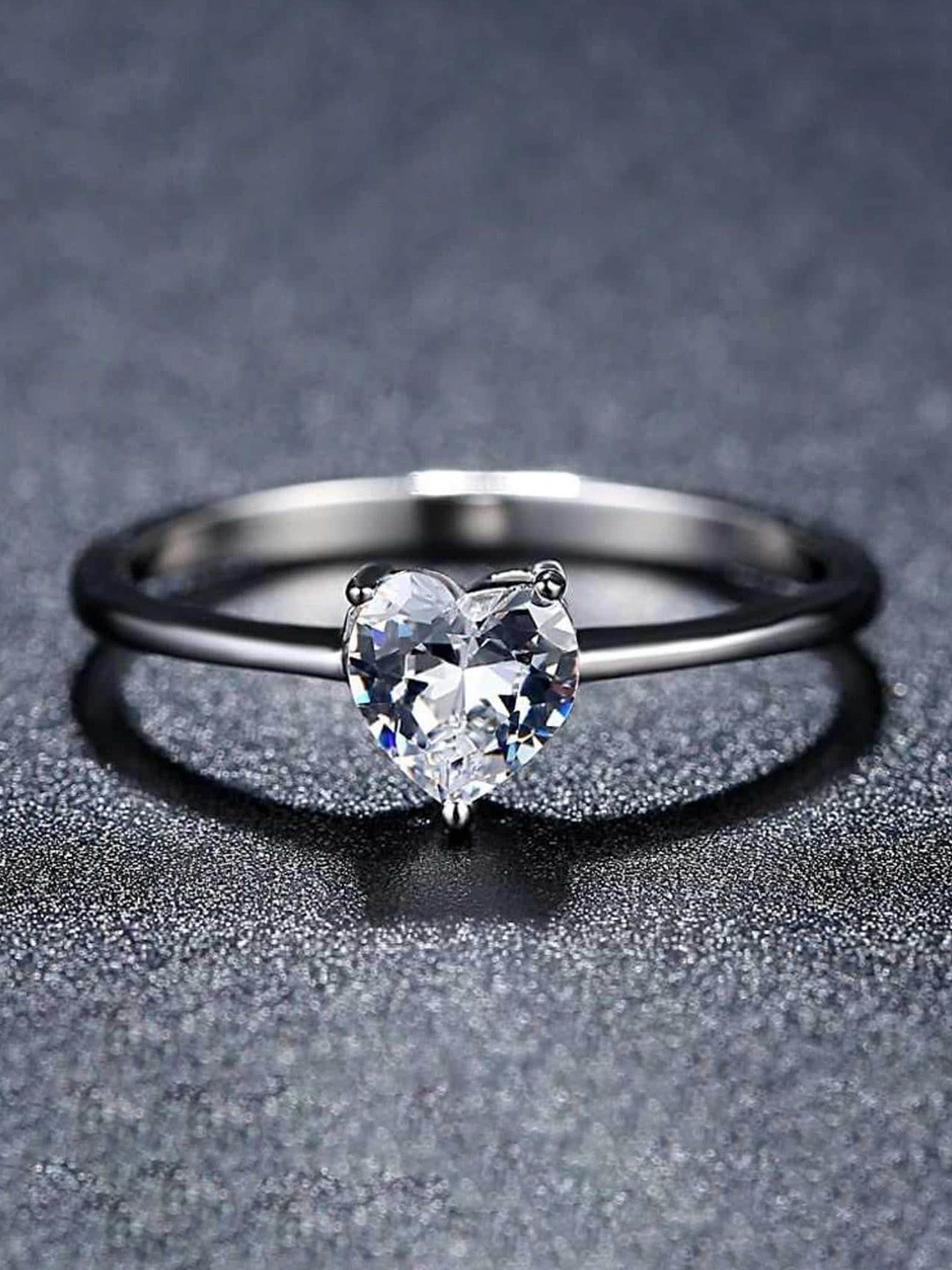 

MYKI Style Queen Silver-Plated Cubic Zirconia Stone Studded Heart Shaped Finger Ring