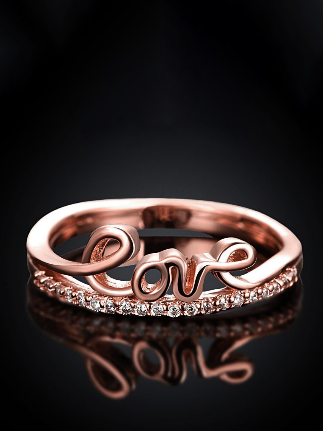 

MYKI Rose Gold-Plated CZ-Studded Adjustable Finger Ring