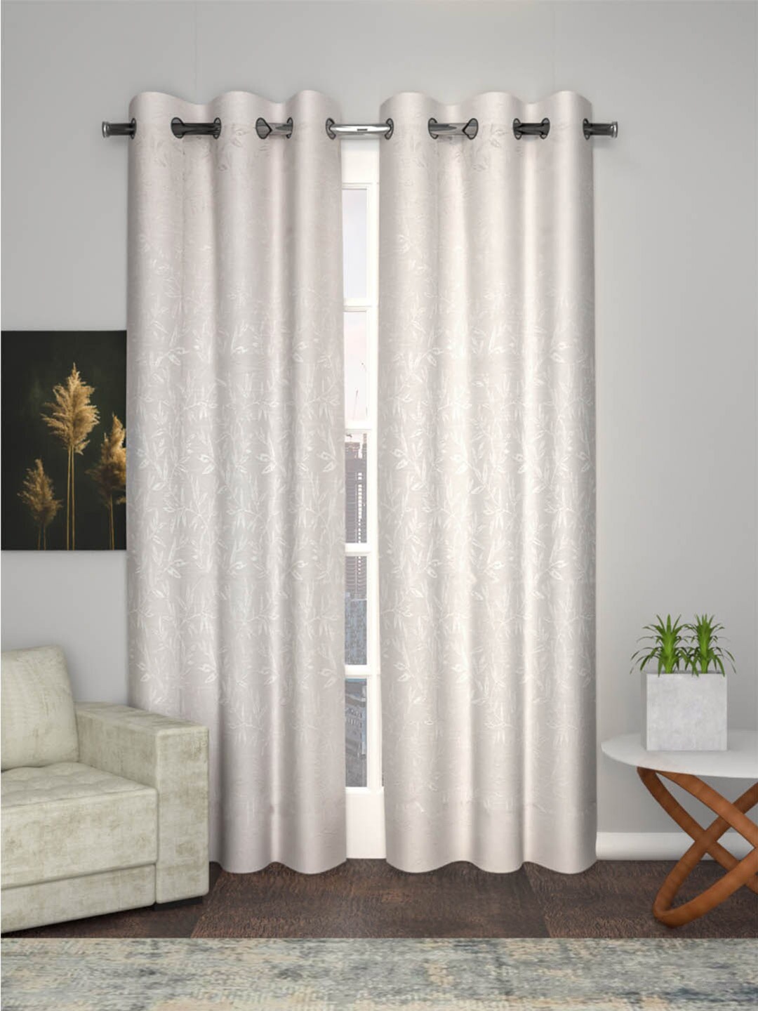 

Soumya White Floral Room Darkening Long Door Curtain