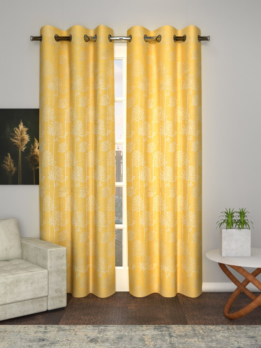 

Soumya Yellow & White Floral Room Darkening Door Curtain