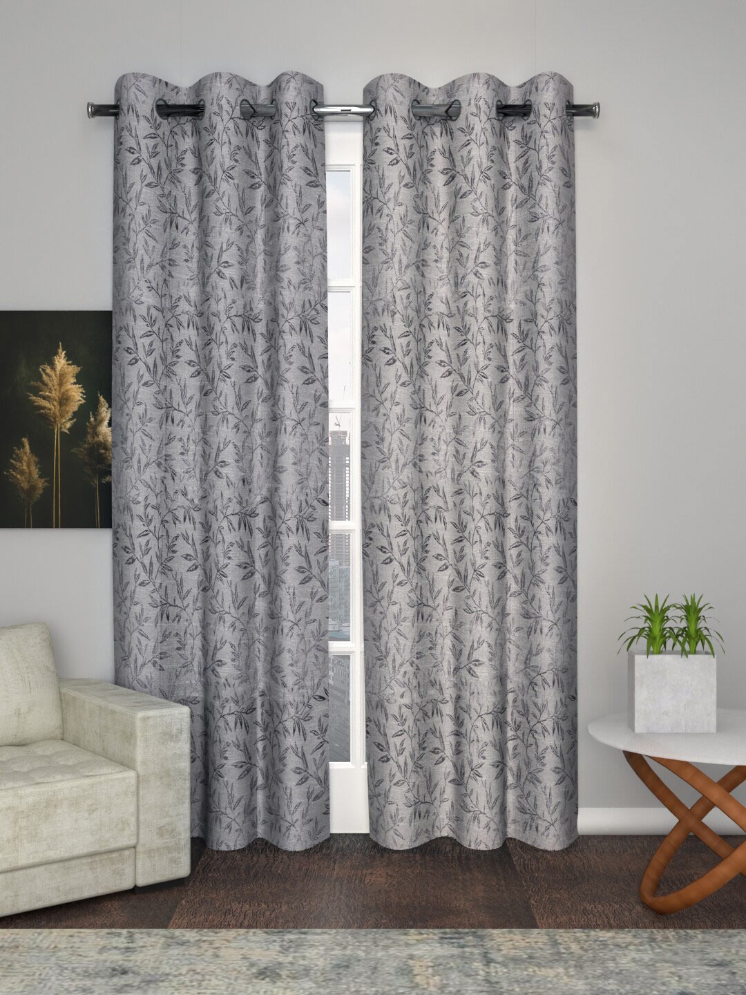 

Soumya Silver-Toned Floral Room Darkening Long Door Curtain