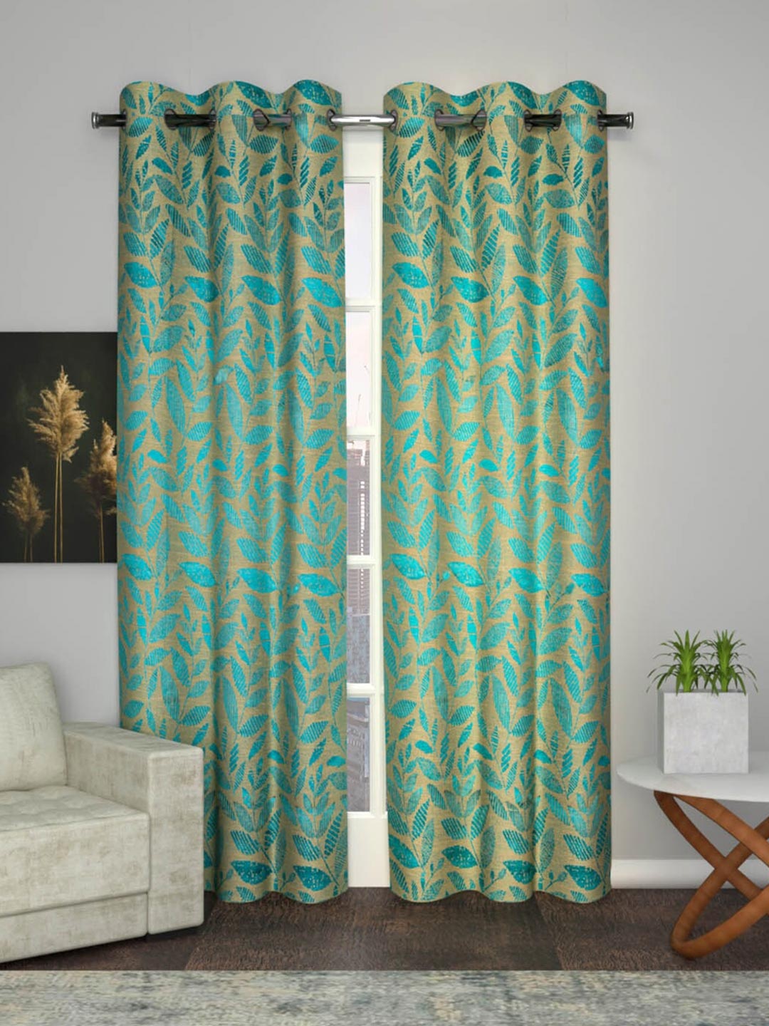 

Soumya Teal & Green Floral Room Darkening Long Door Curtain