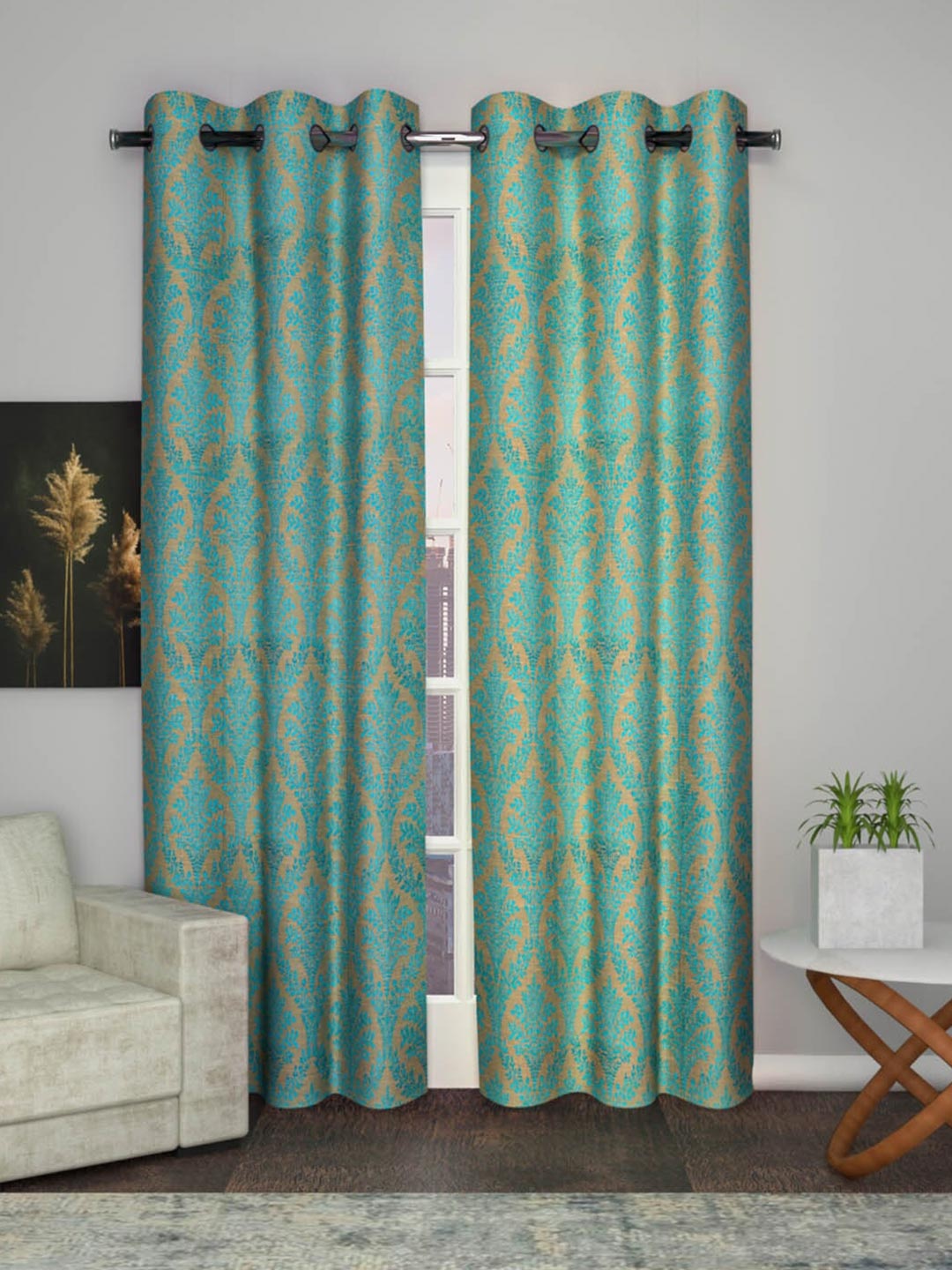 

Soumya Green & Yellow Floral Room Darkening Door Curtain