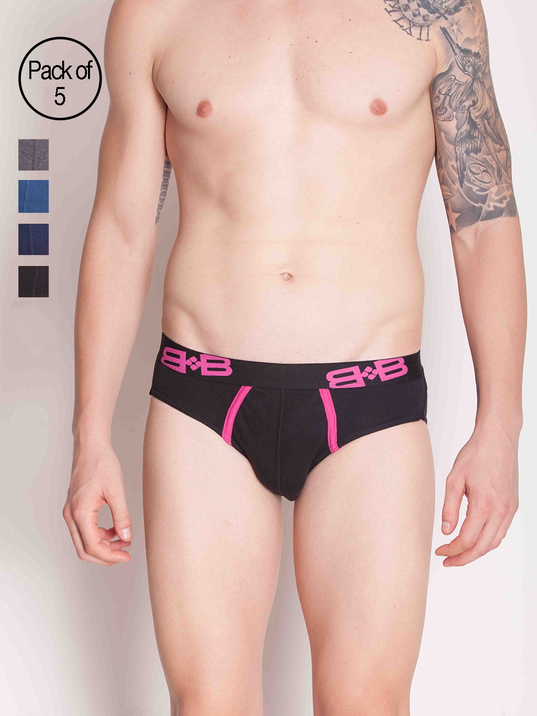 

Dollar Bigboss Men Pack of 5 Solid Cotton Superior Snug Fit Briefs MDBR-02-R1-PO5, Multi