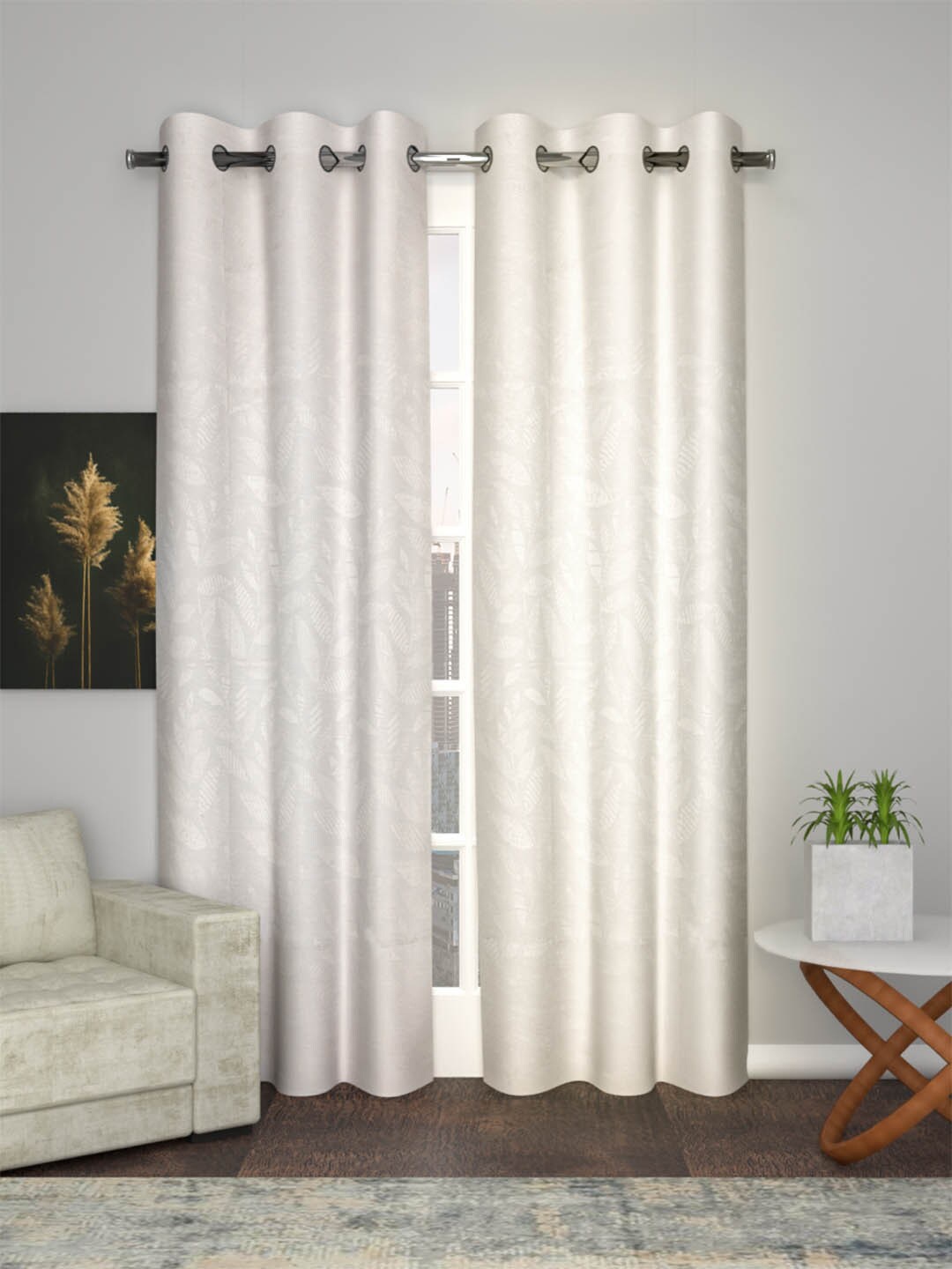 

Soumya Cream-Coloured Floral Room Darkening Long Door Curtain