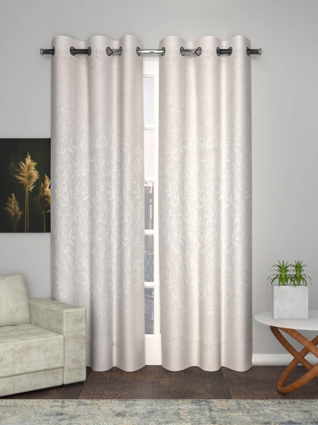 

Soumya White Floral Room Darkening Door Curtain