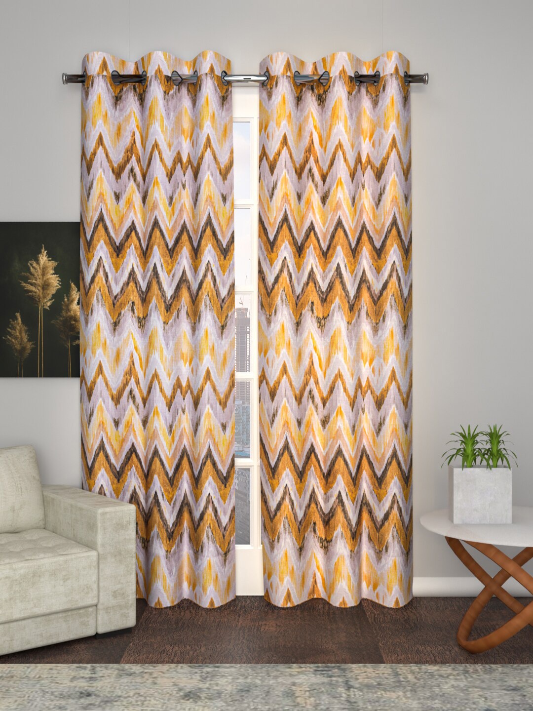 

Soumya Yellow & White Zig Zag Room Darkening Door Curtain