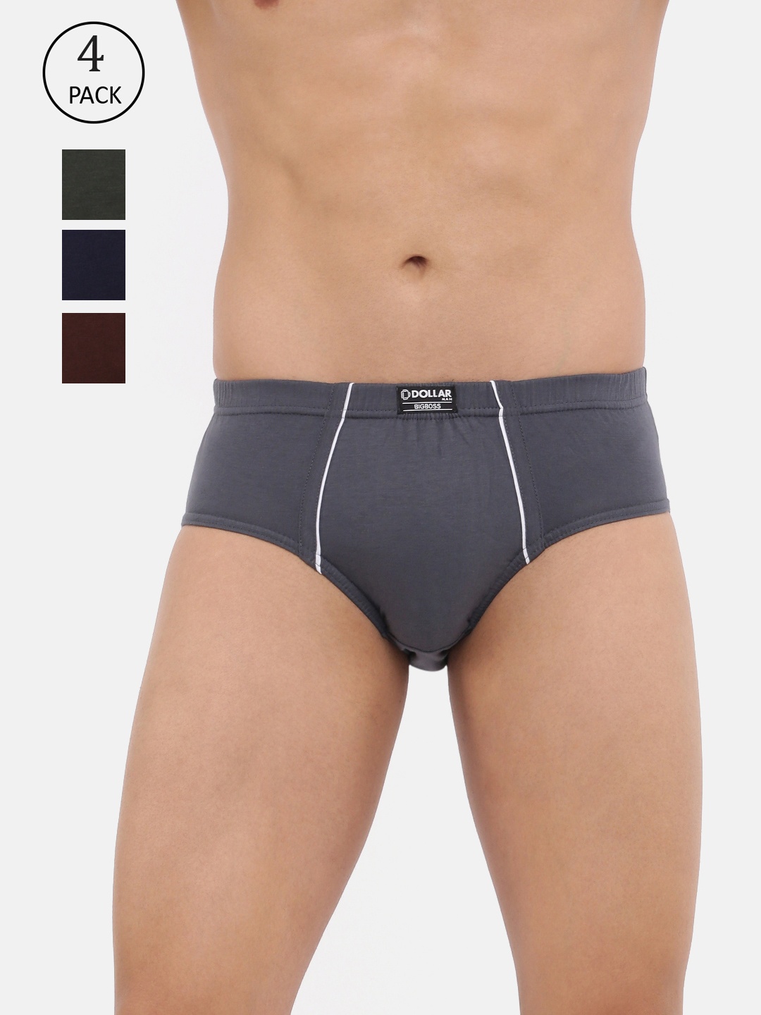 

Dollar Bigboss Men Solid Pack of 4 Anti-Microbial Super Combed Cotton Brief, Multi