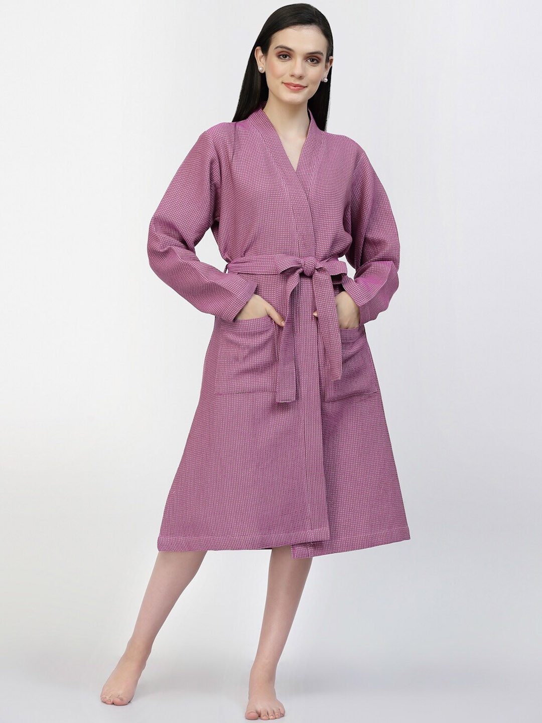 

KLOTTHE Women Checked Cotton Bath Robe, Burgundy