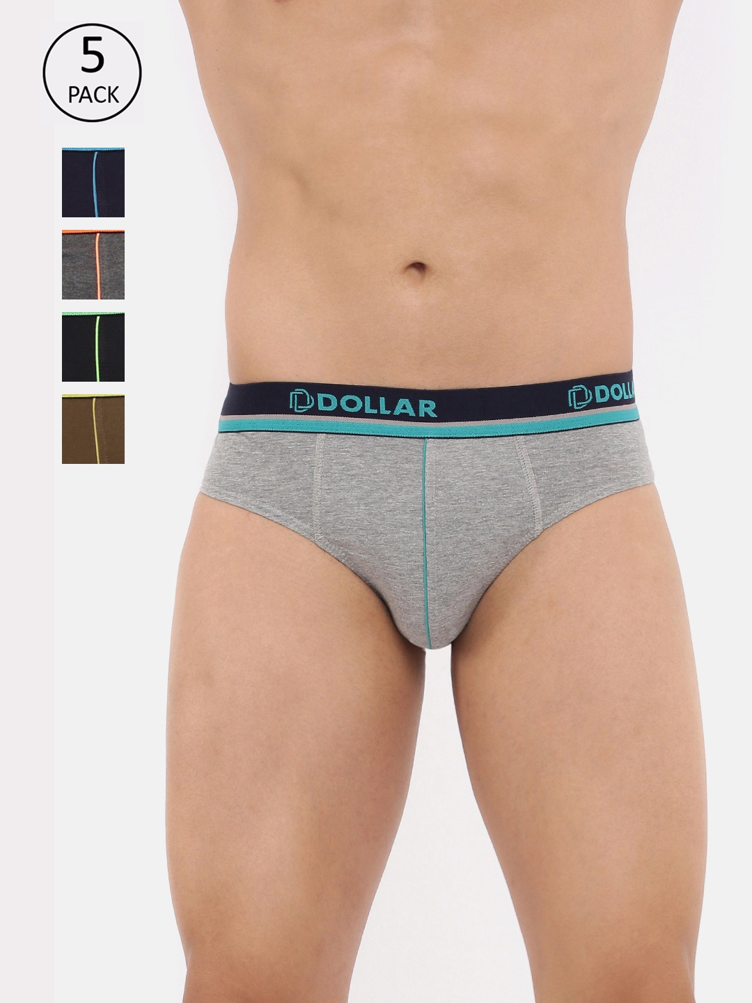 

Dollar Bigboss Men Solid Pack of 5 Super Combed Cotton Brief, Multi