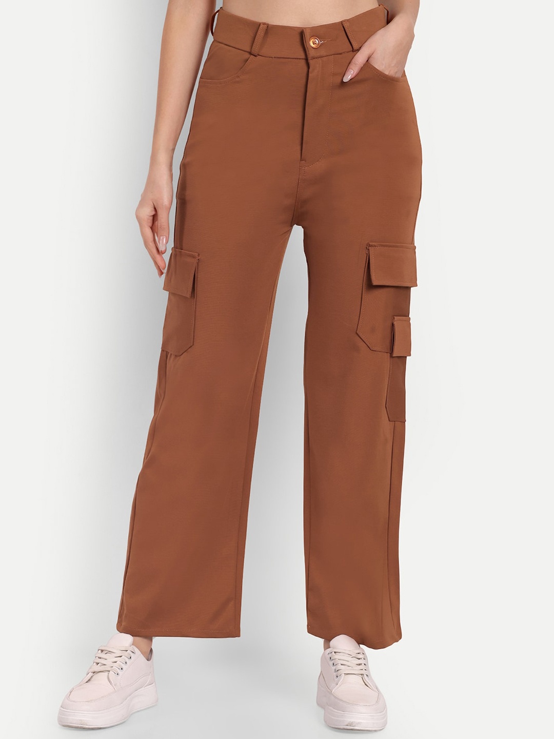 

Next One Women Smart Straight Fit High-Rise Easy Wash Cargo Trousers, Tan