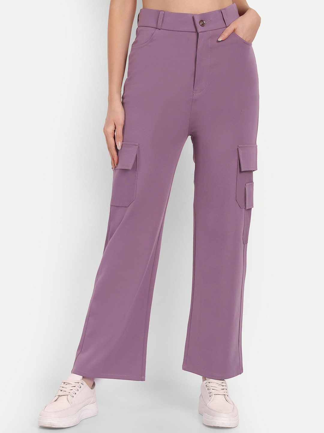 

Next One Women Smart Straight Fit High-Rise Easy Wash Cargos Trousers, Violet