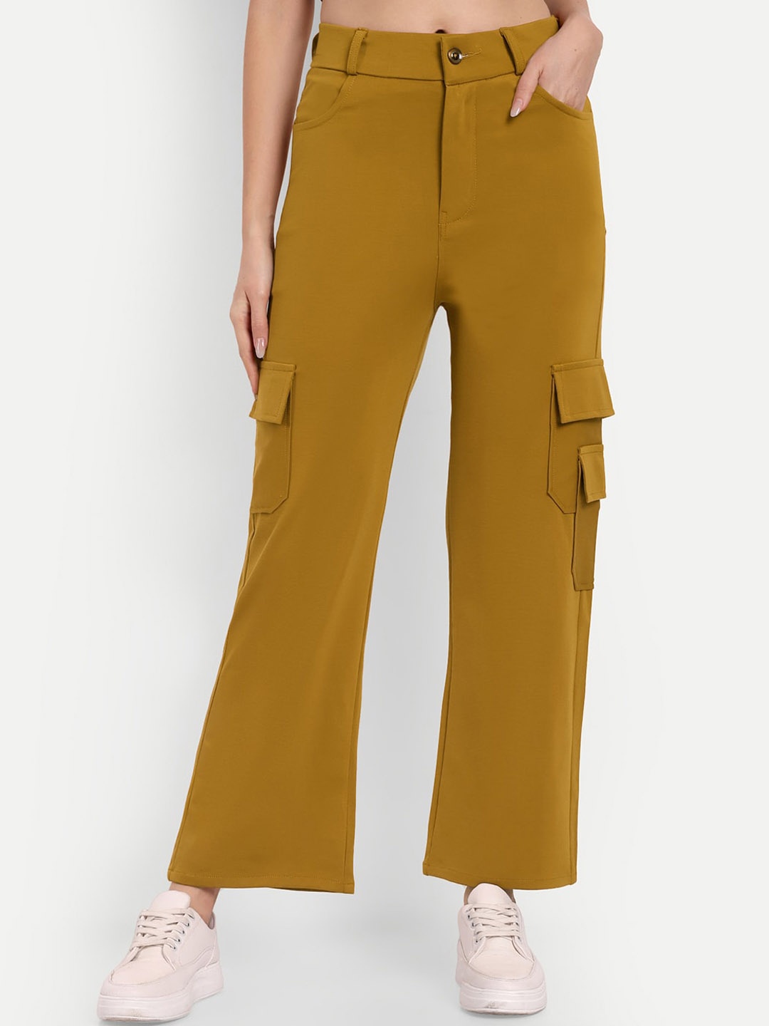 

Next One Women Smart Straight Fit High-Rise Cargo Trousers, Mustard