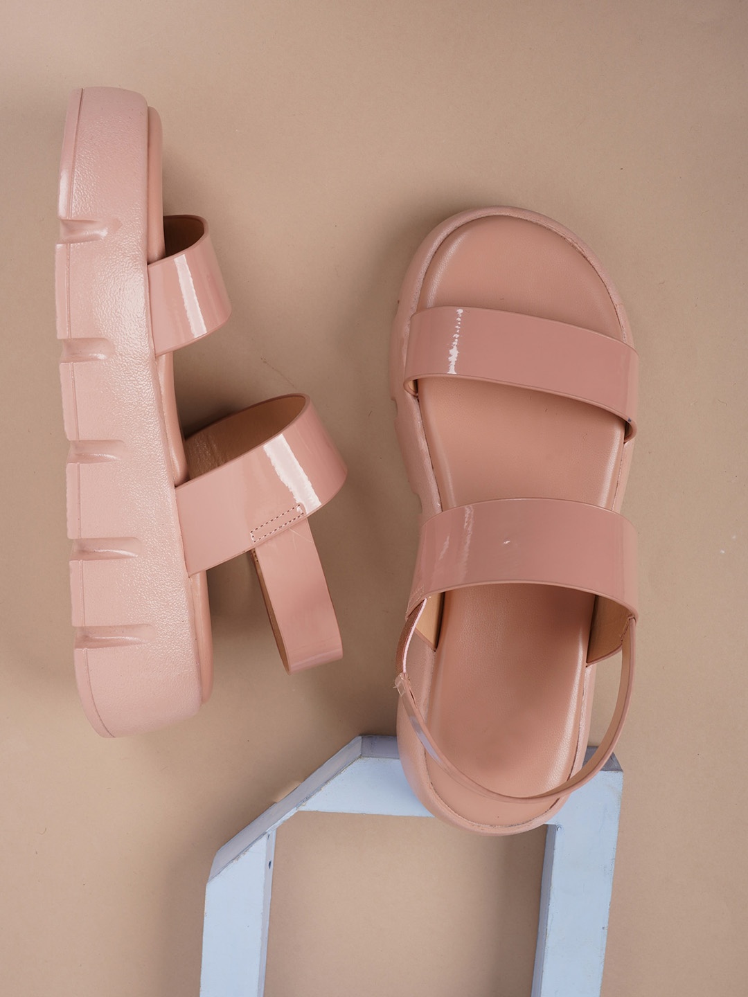 

SAPATOS Open Toe Flatform Heels With Backstrap, Peach