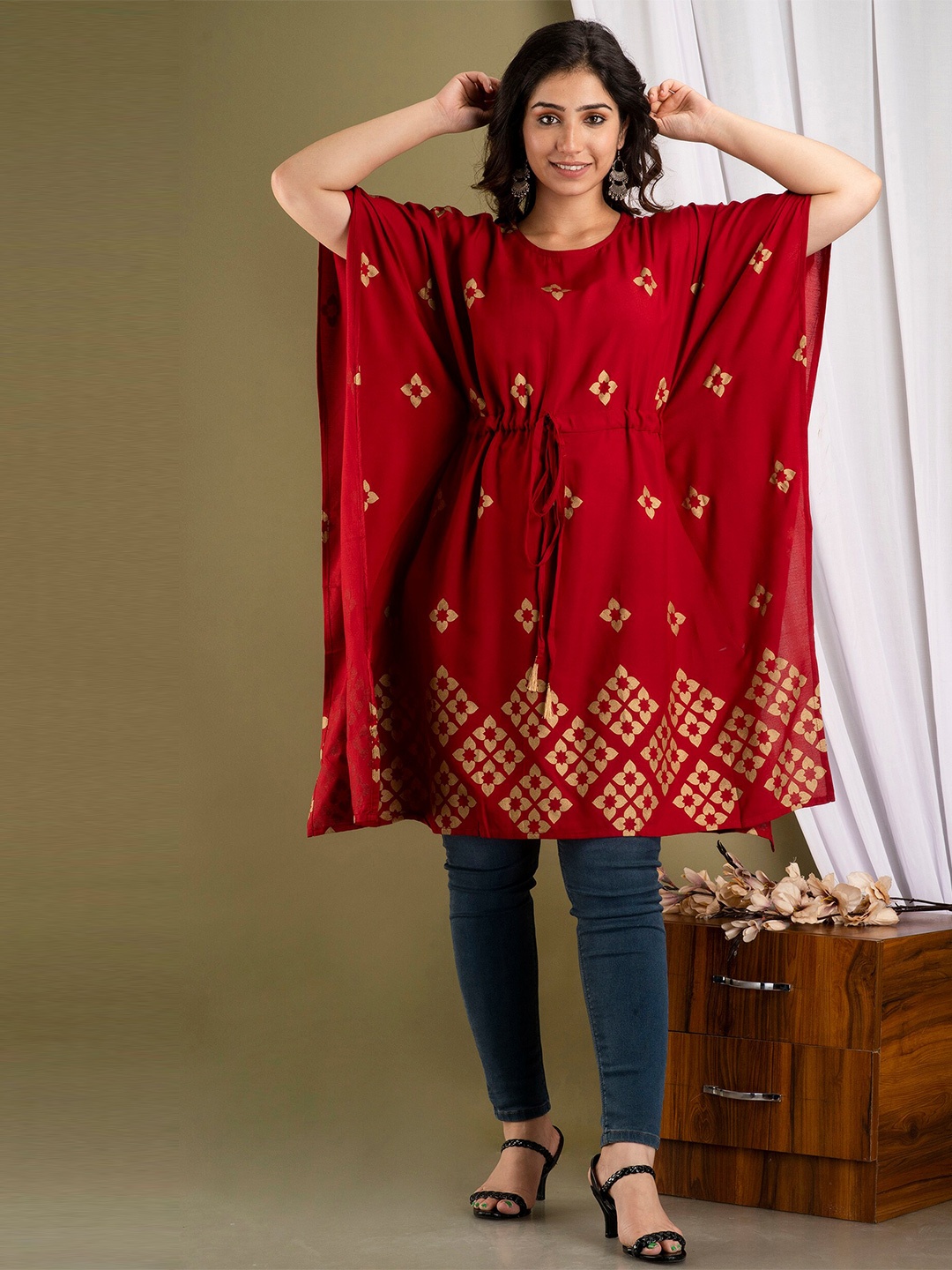 

Mialo fashion Floral Printed Kaftan Kurti, Red