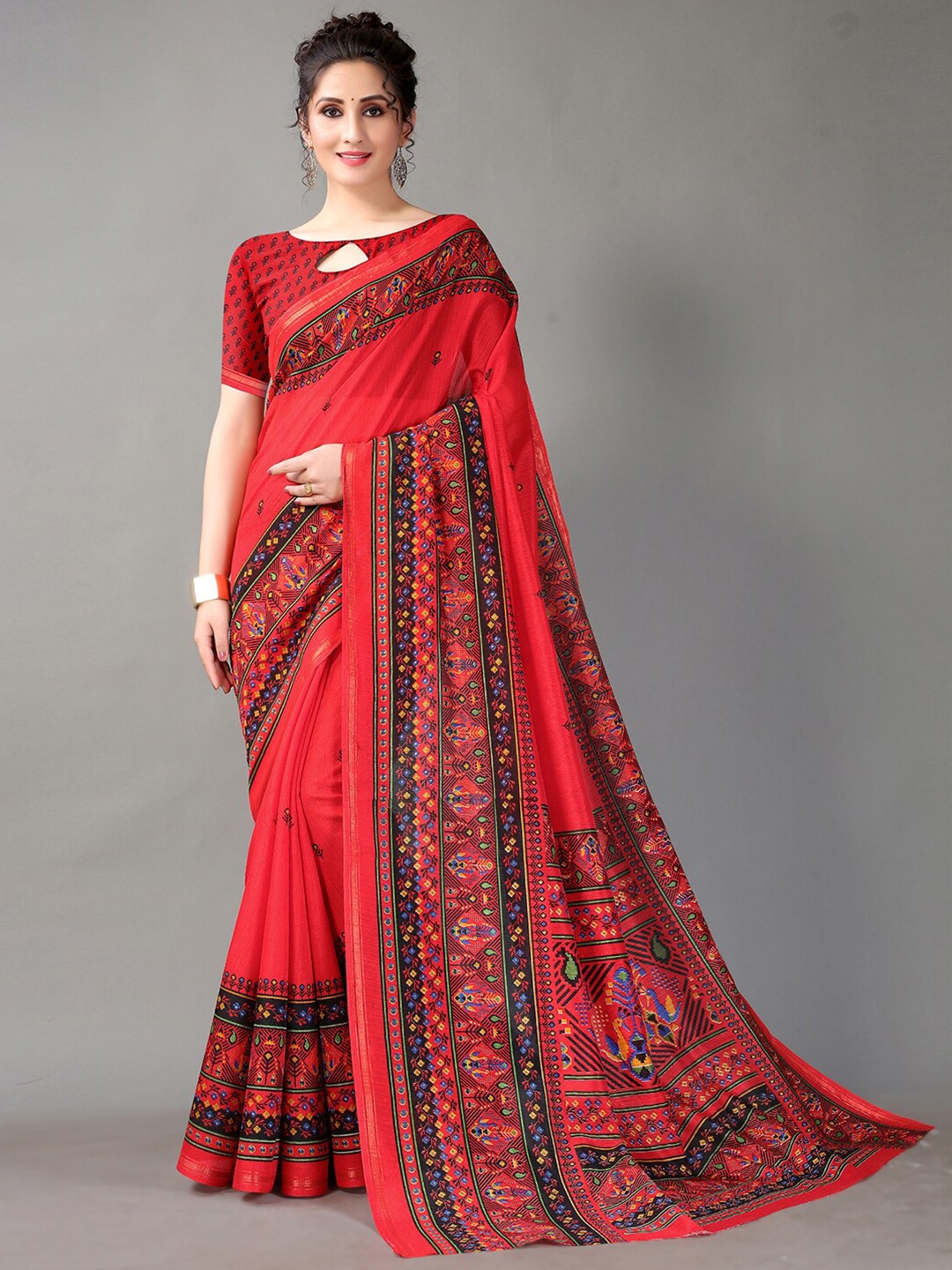 

KALINI Ethnic Motifs Printed Zari Saree, Black