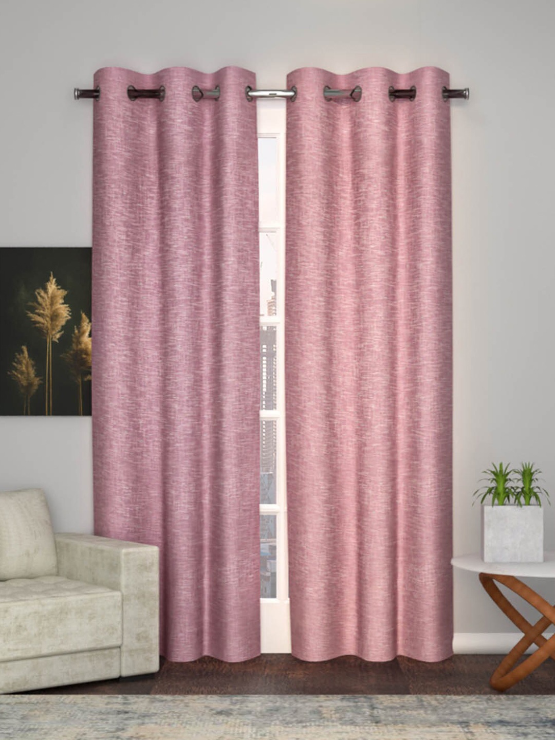 

Soumya Pink & Grey Self Design Sheer Door Curtain