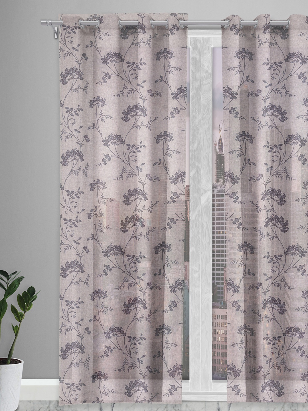 

Soumya Grey & White Floral Sheer Long Door Curtain