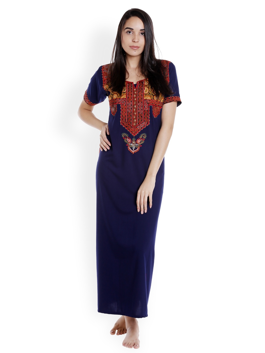

Sand Dune Navy Blue Embroidered Nightdress