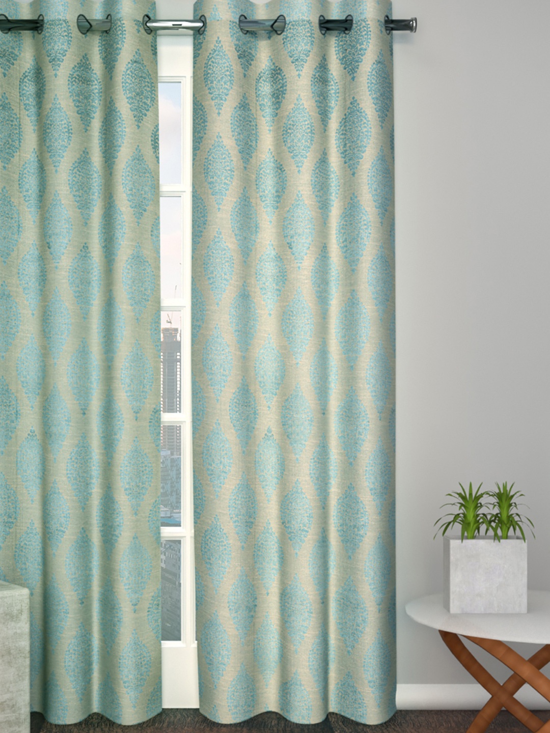 

Soumya Blue & Cream-Coloured Ethnic Motifs Jacquard Room Darkening Door Curtain
