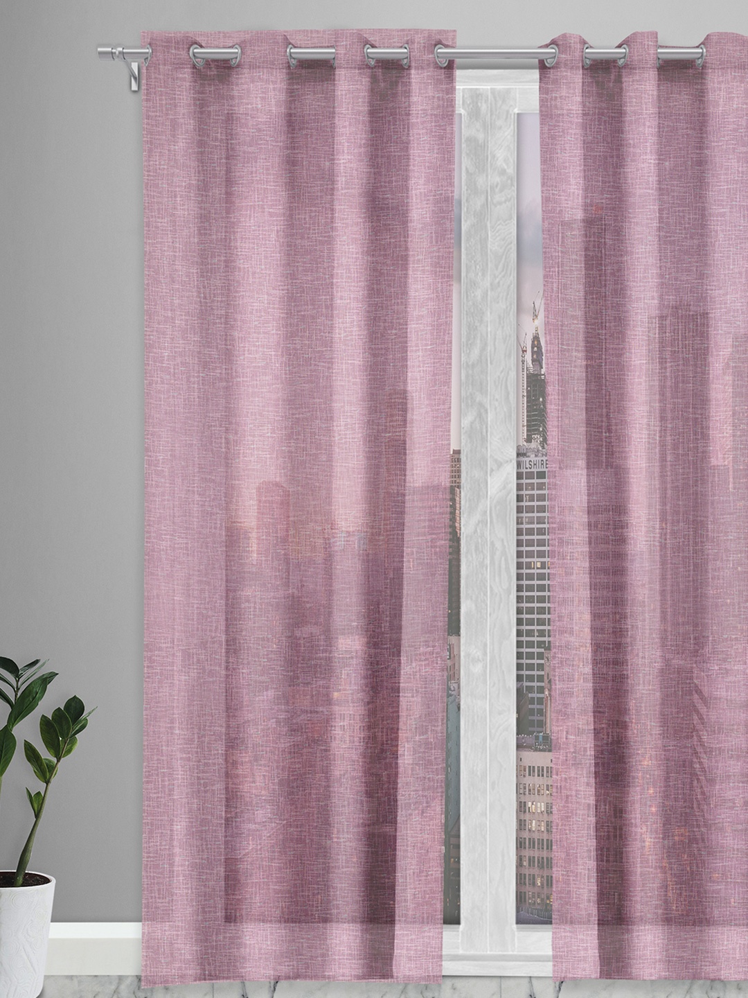 

Soumya Pink Self Design Sheer Long Door Curtain