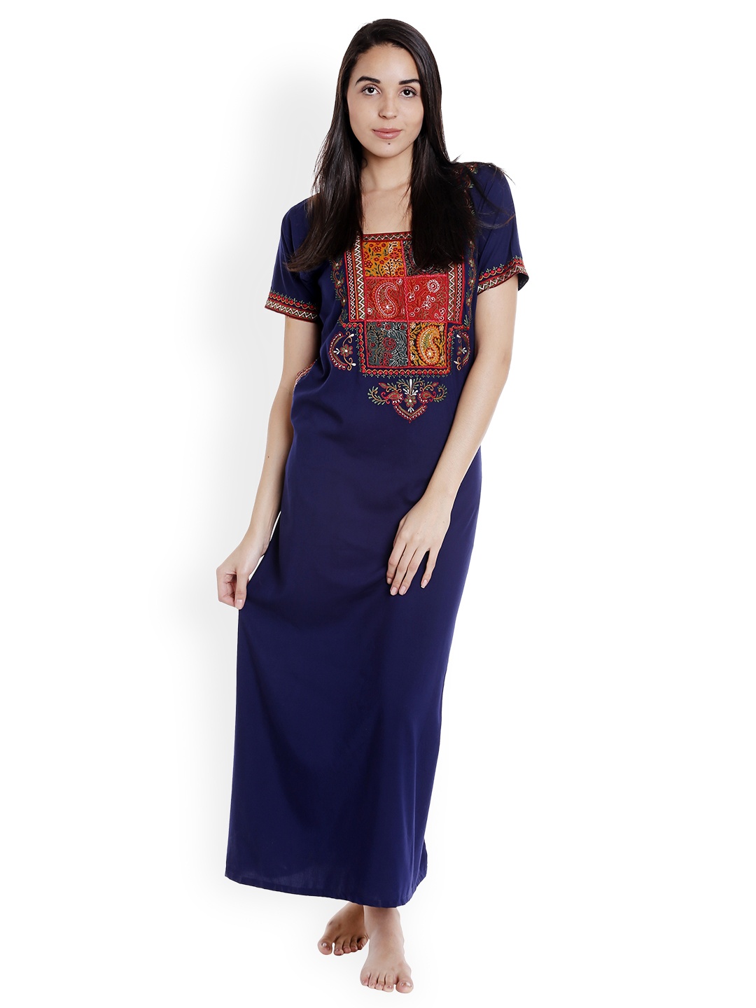 

Sand Dune Navy Blue Embroidered Nightdress
