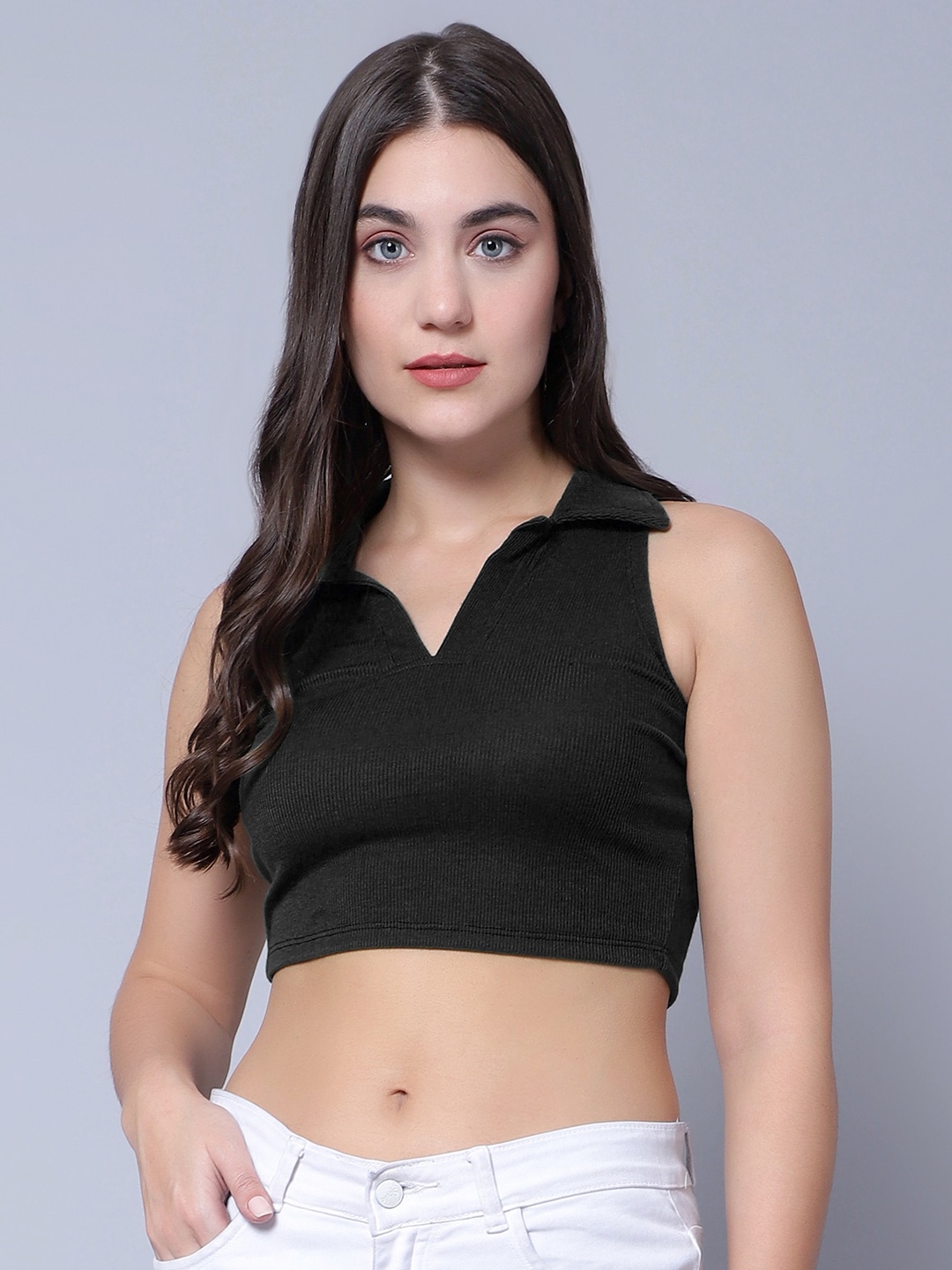 

DIAZ Sleeveless Fitted Crop Top, Black