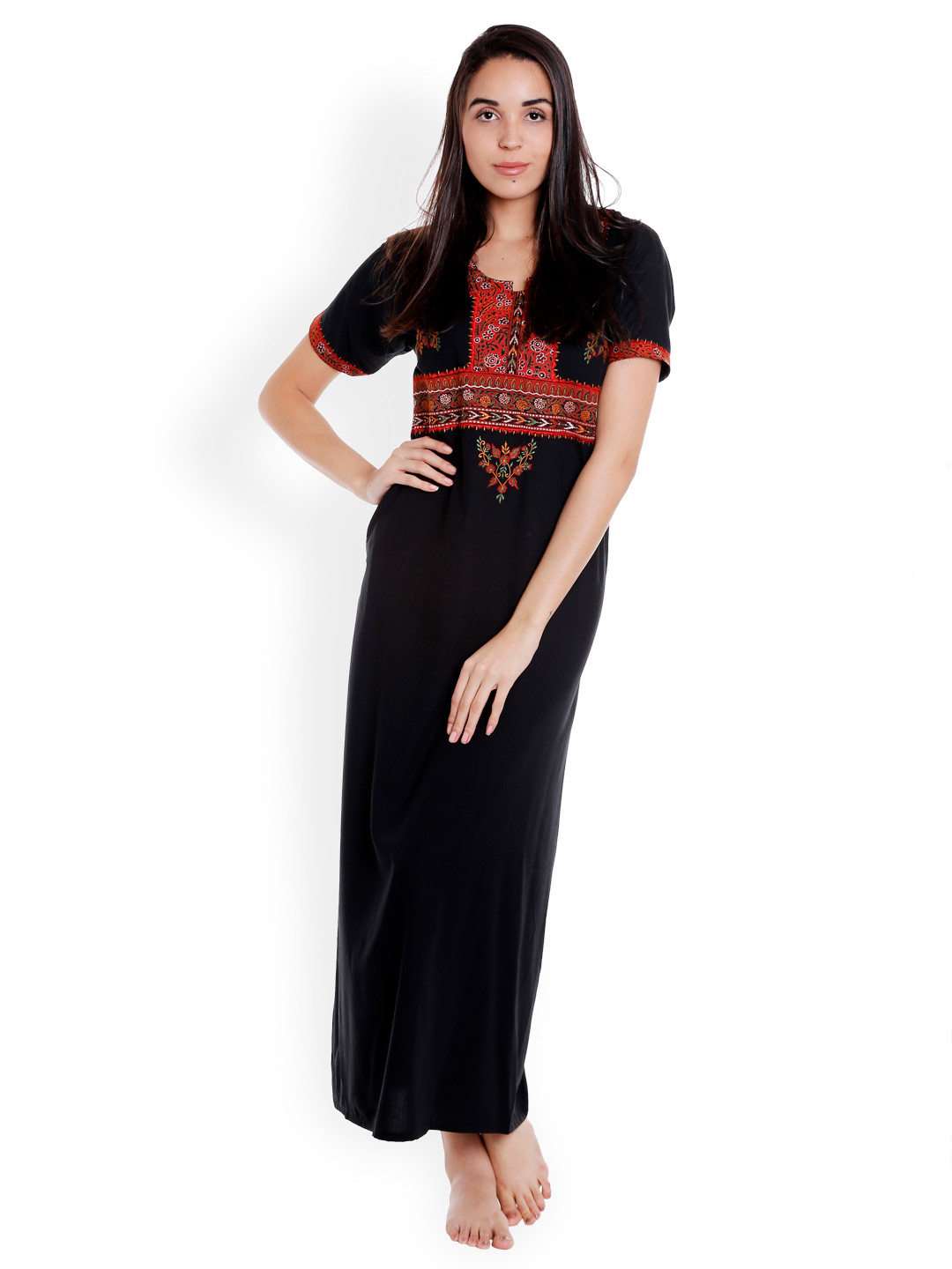 

Sand Dune Black Embroidered Nightdress 6094