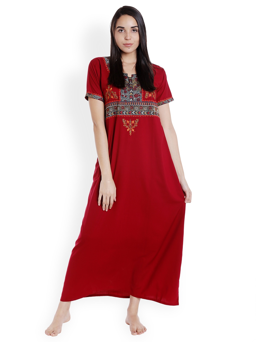 

Sand Dune Maroon Embroidered Nightdress 6094