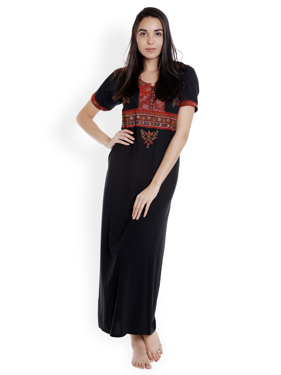 

Sand Dune Black Embroidered Nightdress