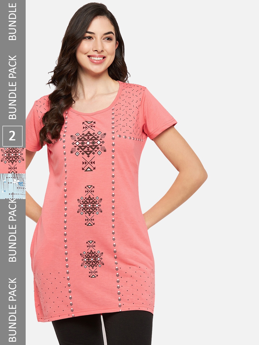 

VERO AMORE Pack Of 2 Printed Cotton Lounge T-Shirts, Peach
