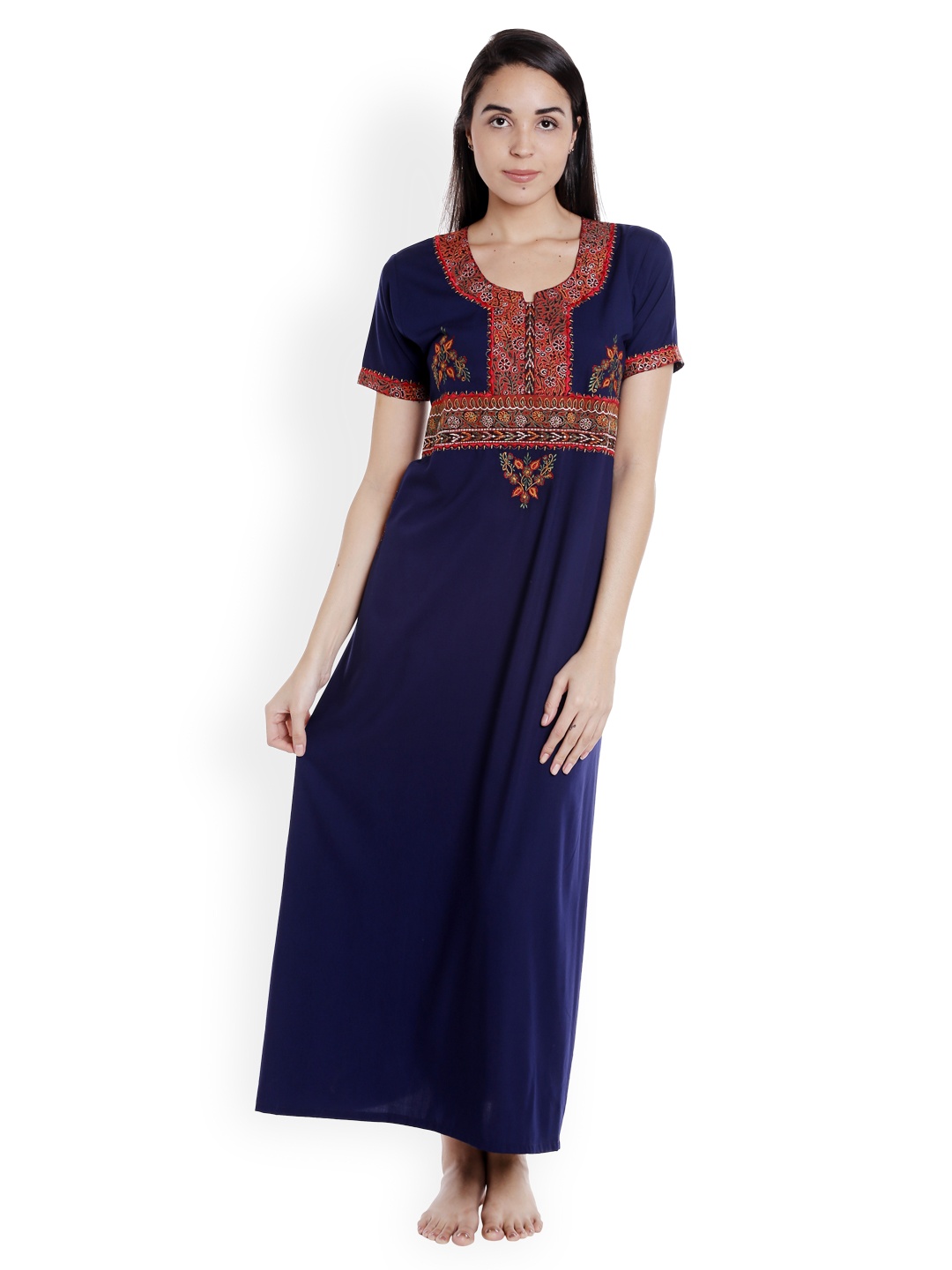 

Sand Dune Navy Blue Embroidered Nightdress