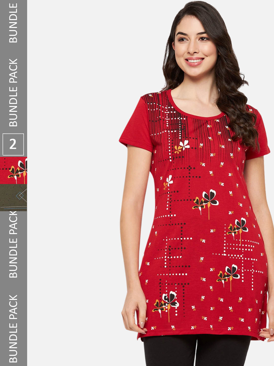 

VERO AMORE Women Plus Size Pack of 2 Printed Cotton Lounge Tshirts, Red