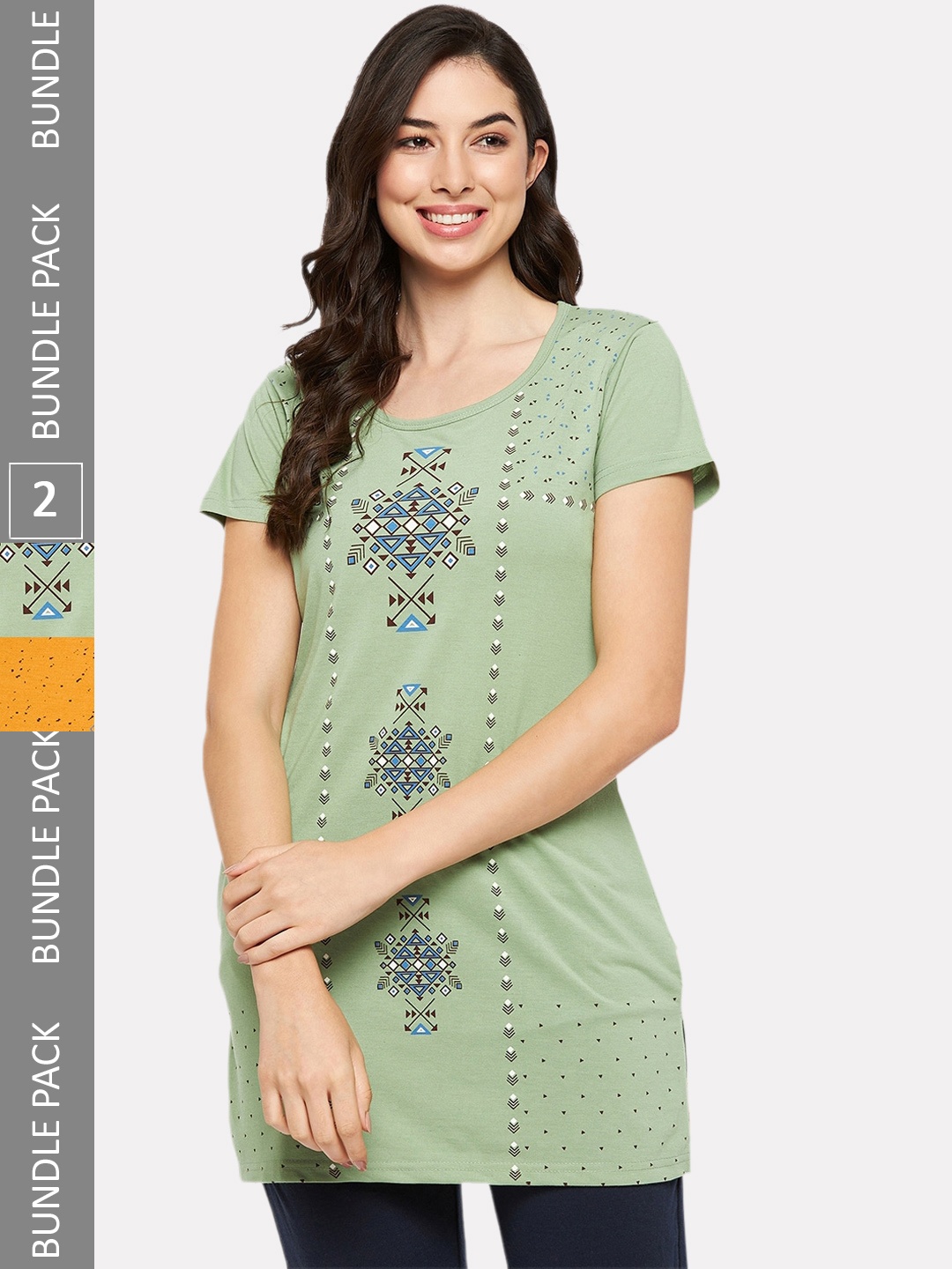 

VERO AMORE Women Plus Size Pack Of 2 Printed Cotton Lounge T-Shirts, Mustard
