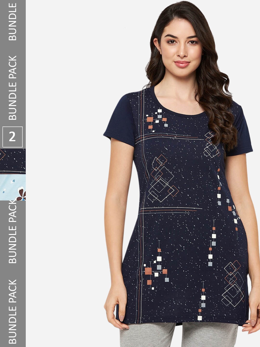 

VERO AMORE Pack Of 2 Printed Lounge T-Shirts, Navy blue