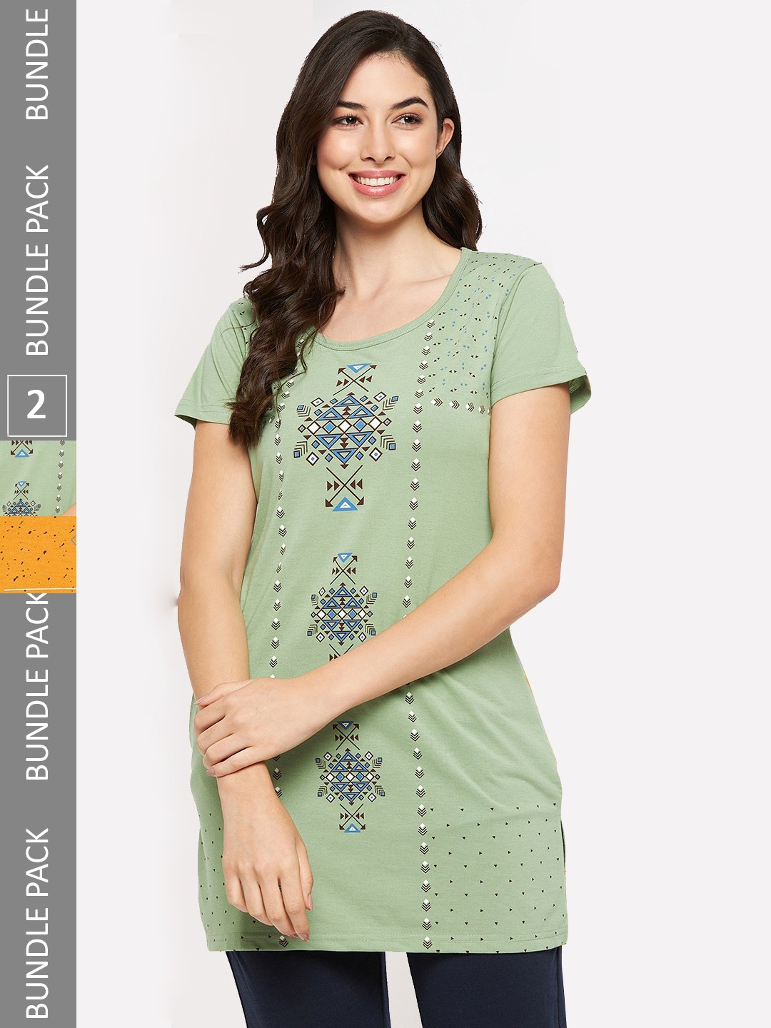 

VERO AMORE Pack Of 2 Printed Cotton Lounge T-shirts, Mustard