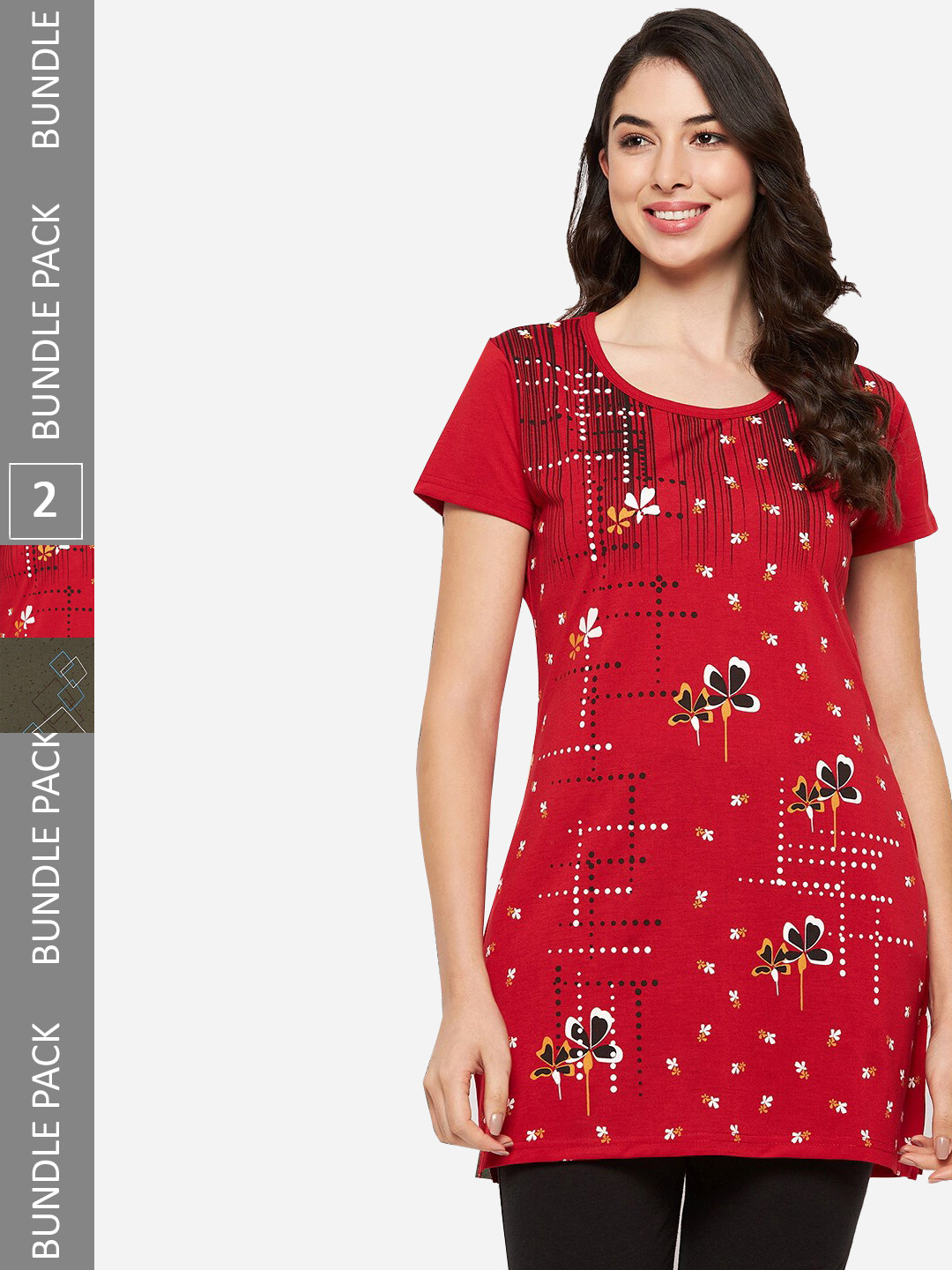 

VERO AMORE Pack Of 2 Printed Cotton Lounge T-Shirts, Red