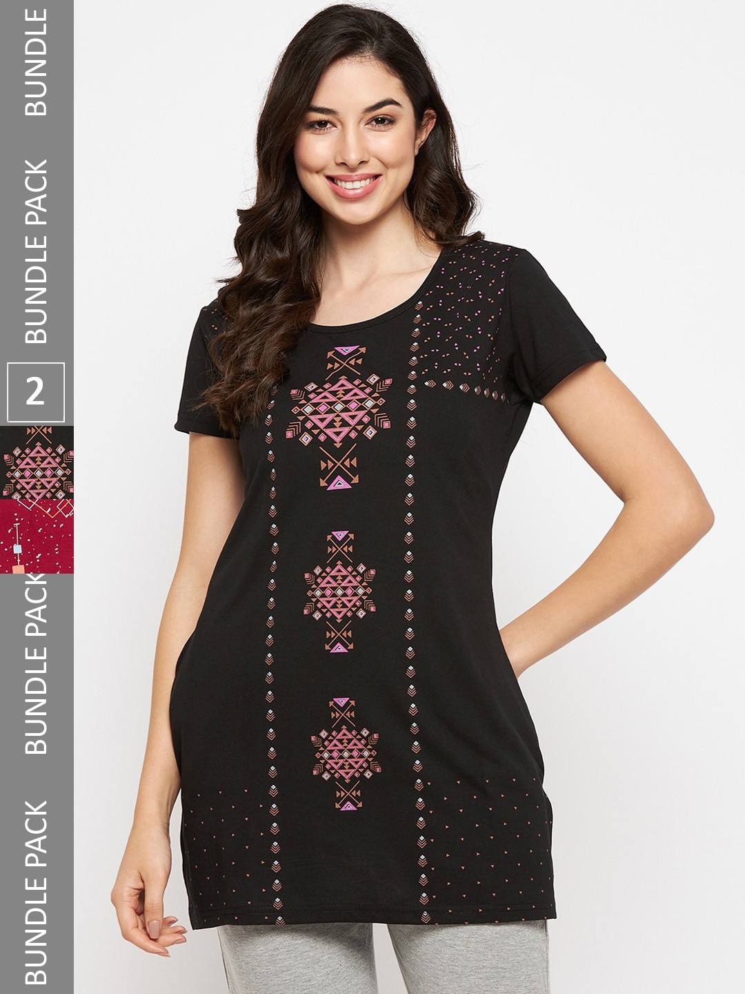

VERO AMORE Pack Of 2 Printed Cotton Lounge T-Shirts, Black