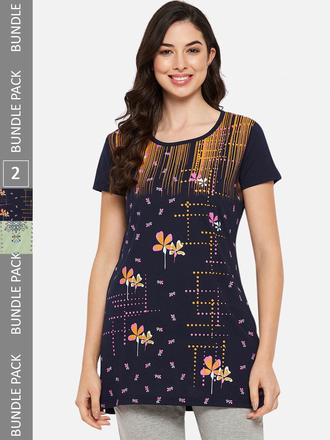 

VERO AMORE Pack Of 2 Printed Cotton Lounge T-Shirts, Navy blue