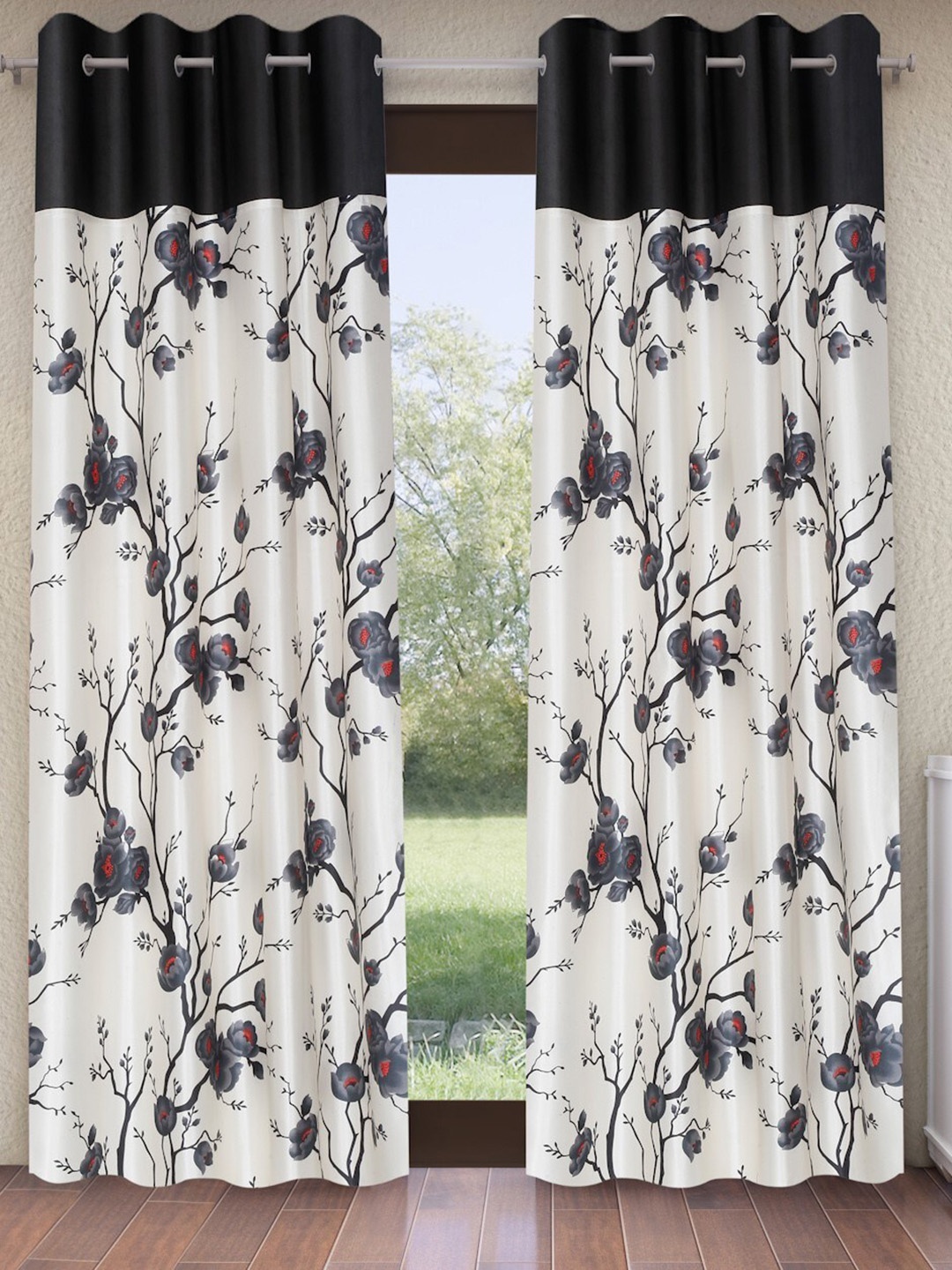 

Fashion String White & Grey 2 Pieces Floral Printed Door Curtains
