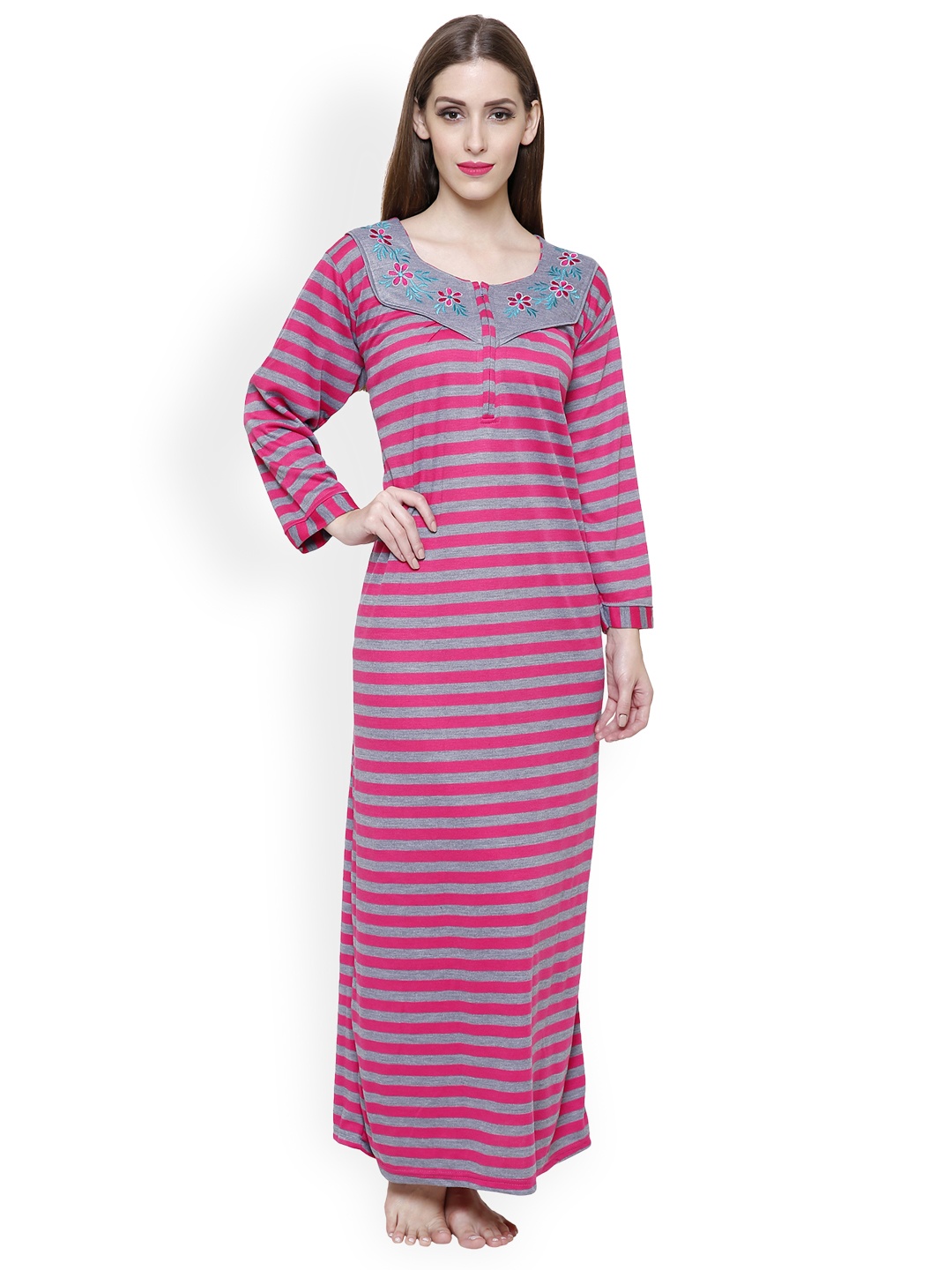 

Secret Wish Pink & Grey Striped Nightdress NT-E88-434