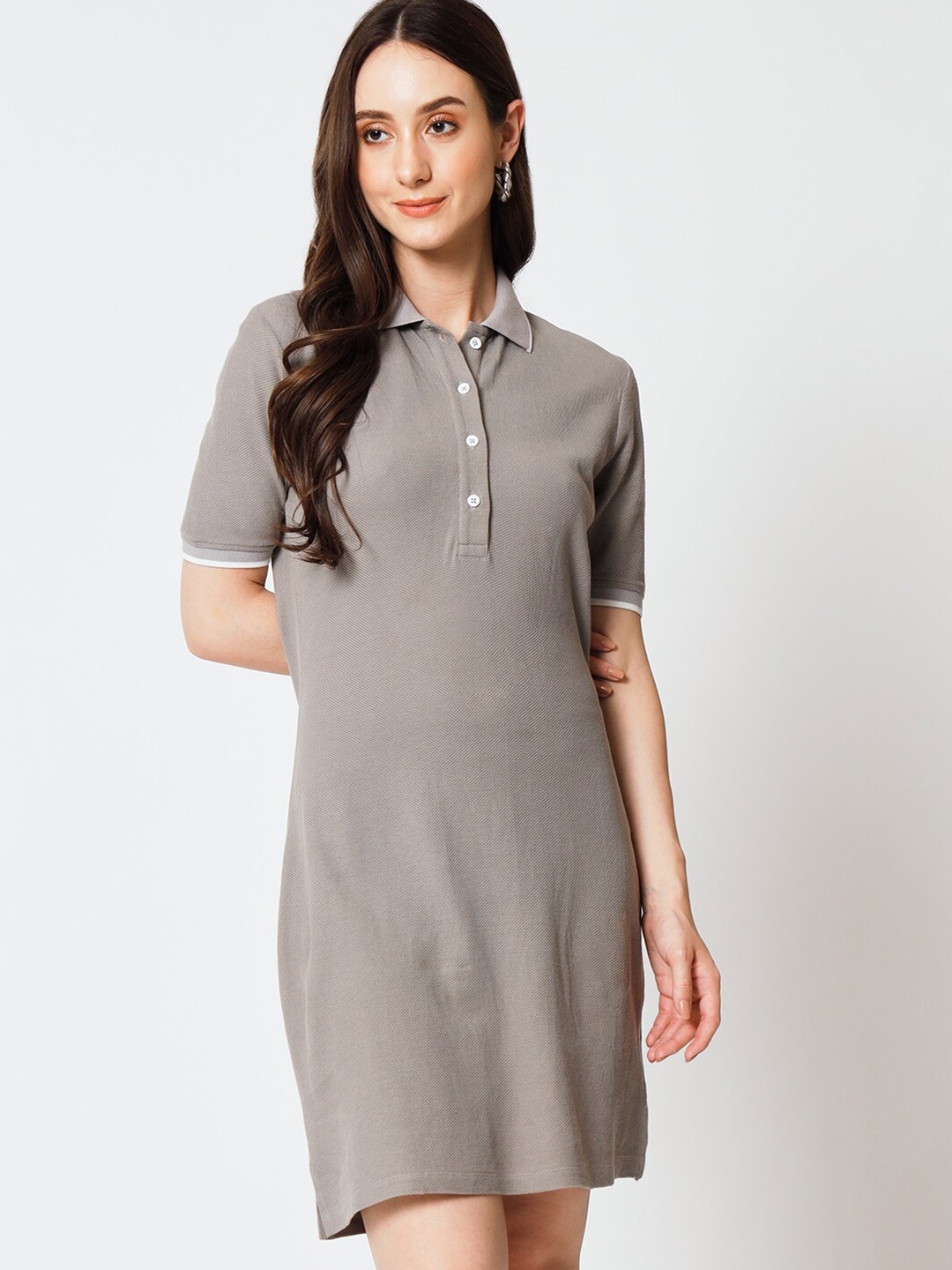 

Yaadleen Shirt Collar Cotton T-shirt Dress, Grey