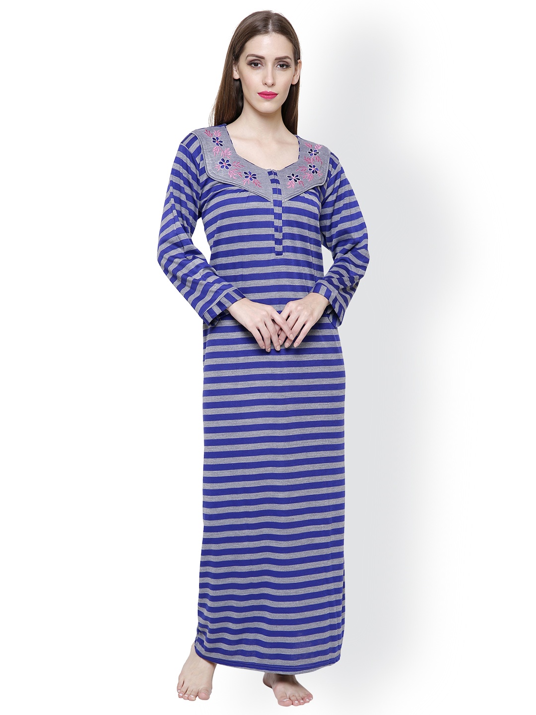 

Secret Wish Blue & Grey Striped Nightdress